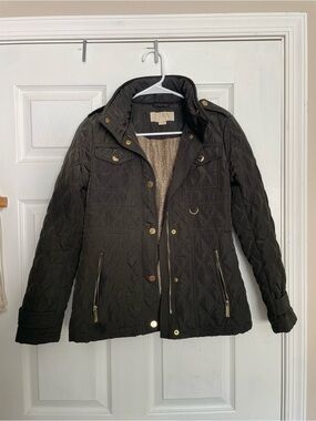 Michael Kors Quilted Women's XS Petite Jacket in Dark Green with Gold Hardware